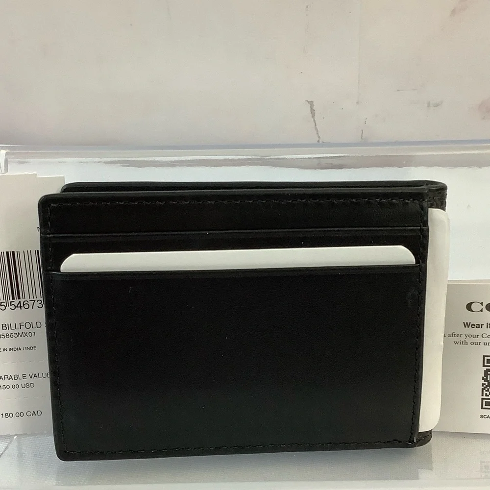 NWT Coach Compact Billfold Signature Black Card Holder